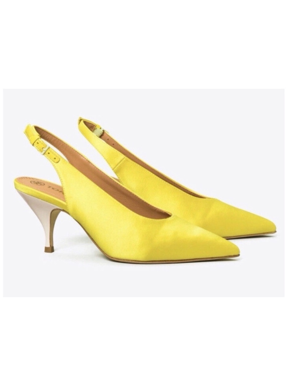 Tory Burch Yellow Satin Slingback Pointed Toe Pumps 70mm Wedding Guest Heels 7